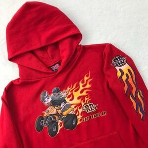 Vintage Rude Boyz Hoodie Sweatshirt Kids Large Red Pullover Flames Skate Surf *